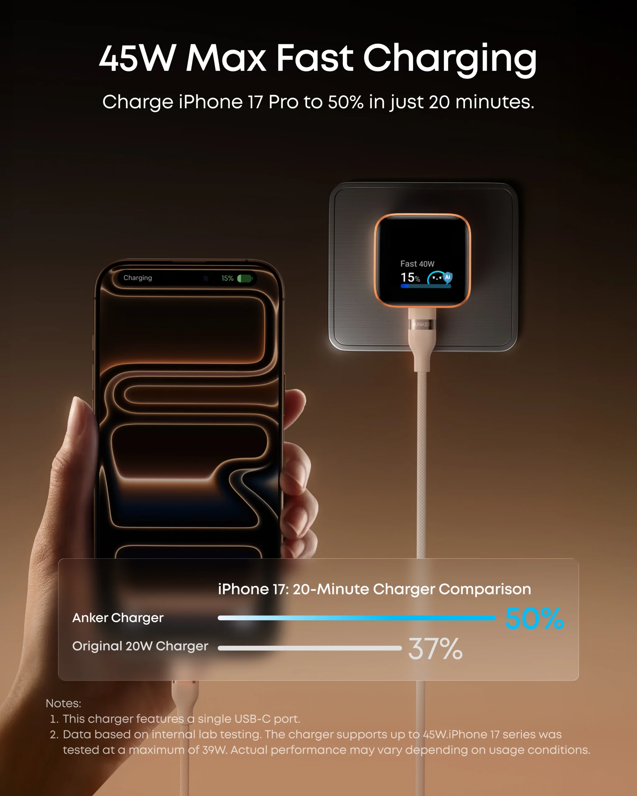 شاحن Anker Nano 45W Smart Display - الصورة 4